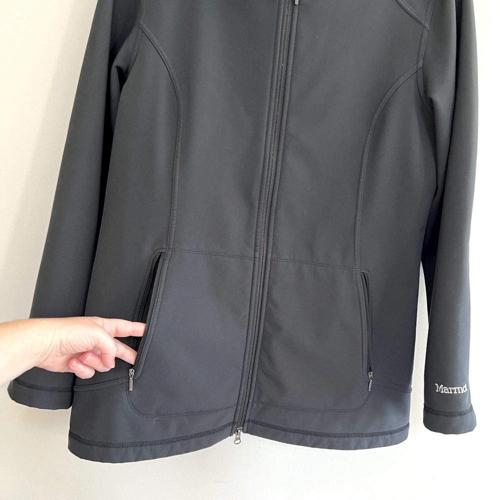 Marmot Soft Shell Fleece Lined Hooded Full Zip Unisex Black Jacket, L - Picture 13 of 13